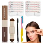 Eyebrow Stamp Stencil Kit,Brow Cream Stamp Shaping Set with 10 Reusable Eyebrow Stencils Brush and Trimmer Multifunction Long Lasting colour For