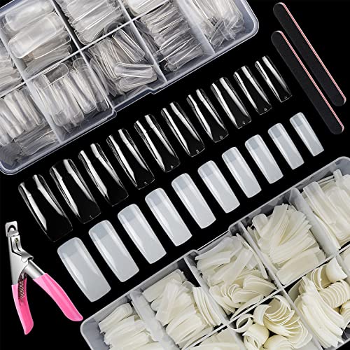 Deciniee Acrylic Nail Kit, 1000Pcs Clear and Natural False Nails 10 Sizes Fake Nails Extension Artificial Press on Nails French Manicure Kit Nail