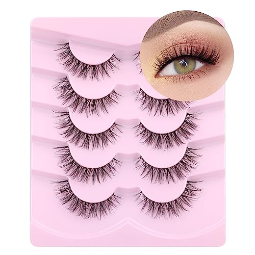 Eyelashes Natural Clear Band Lashes Cat Eye Wispy Faux Mink Lashes 16MM 3D Fluffy Fake Eyelash 7 Pairs Pack by Mavphnee