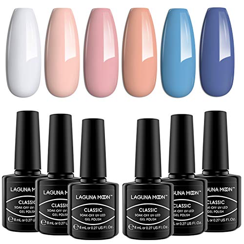 LagunaMoon™ Gel Nail Polish Set - 6 Colours Red Purple Grey Black White Pink Pigmented High-Shine Kit Gel Polish for Salon Quality DIY Nails - UV