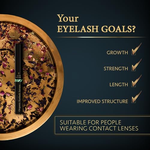 Organic Eyelash Growth Serum 5ml, Innovative Formula with Aloe Vera + Peptides for Eyelash Serum and Eyebrow Growth Serum - Hormone Free - Eye La