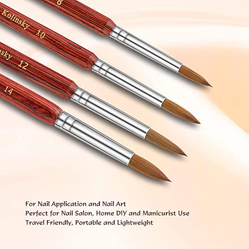 Aokitec Kolinsky Acrylic Nail Brush #12 Oval Crimped Sable Acrylic Brush for Nails Wood Nail Art Brush for Acrylic Application Manicure Tool