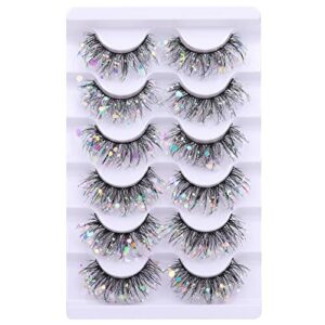 wiwoseo Eyelashes Shining Decorative Lashes Natural Fluffy Wispy Lashes Festival Styles Eyelashes 3D Effect Fake Eyelashes for Valentine's Christ