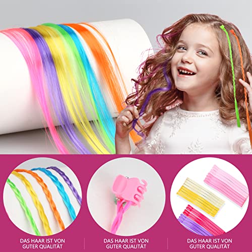 HQCM 36 Pcs Kids Hair Extensions with Hair Clips, Rainbow Braid Hair Extension, Girls' Hair Accessories Color Clip Hair Extension, for Parties an