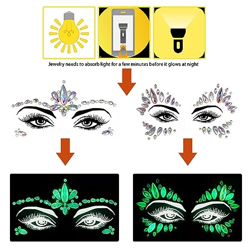 Face Gems For Festivals 8 Pcs Face Jewels Self-Adhesive Glitter Tattoo Sticker For Festivals,Parties,Carnivals Festival Accessories
