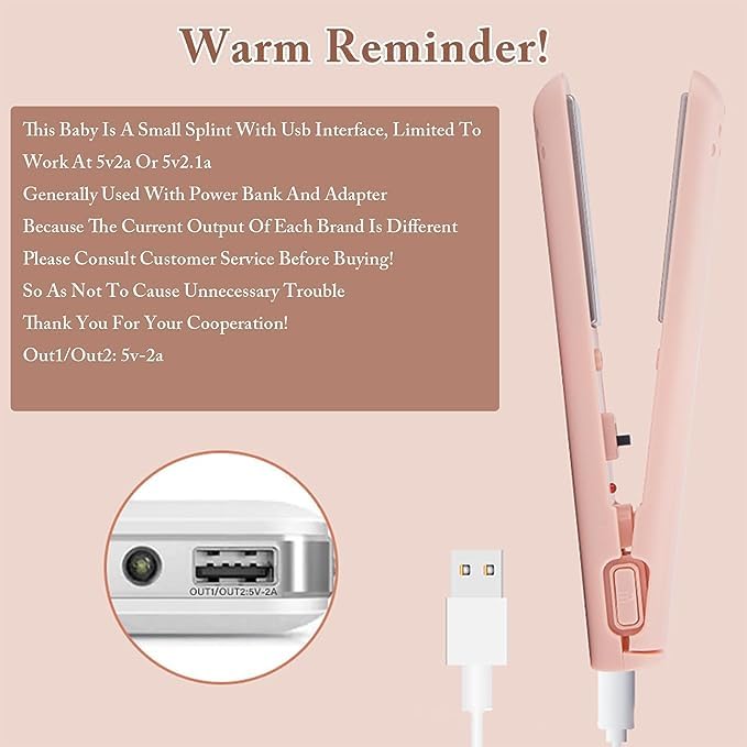 Jesshiny Mini Dual-Purpose Curling Iron,Hair Straightener and Curler 2 in 1,Ceramic Portable Mini Curling Iron Travel Size,USB Hair Iron Straight