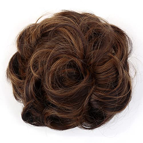 JJstar Messy Hair Bun Curly Wavy Hair Scrunchies Accessories Pieces for Women Girls Synthetic Hair Chignons (Dark Brown)
