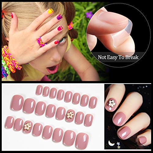 Kalolary 600pcs Kids False Nail, Children Transparent Acrylic Nail Tips Full Cover Short False Nail Kits, Lovely Gift for Kids Little Girls Nail