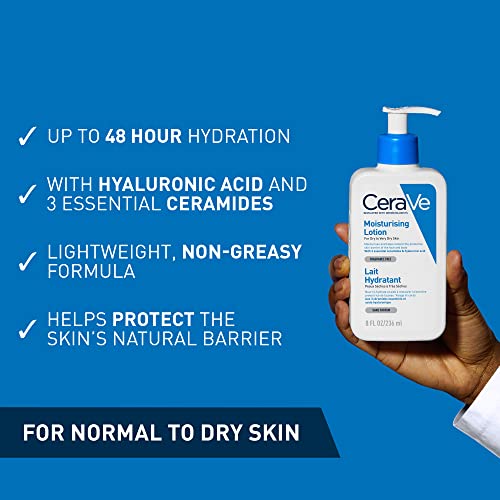CeraVe Moisturising Lotion, with hyaluronic acid and 3 essential ceramides, Daily Face & Body Moisturiser for Dry to Very Dry Skin (Packaging may