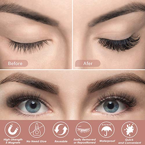 Magnetic Eyelashes with Eyeliner, 6 Pairs 3D Natural Look Magnetic Eyeliner and Lashes Kit, 2 Tubes Long Lasting Magnetic Eyeliner 10mL, Mirror B