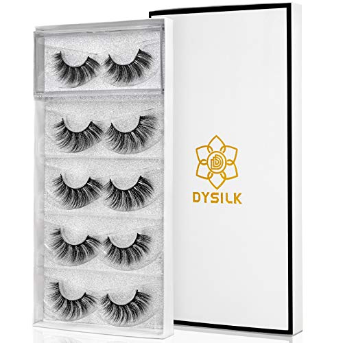 DYSILK 5 Pairs 6D Lashes Faux Mink Eyelashes Cat Eye Fluffy Natural Look False Eyelashes Long Lashes Pack Mink Lashes Soft Reusable Eye Lashes |C