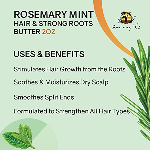 Sunny Isle Rosemary Mint Hair and Strong Roots Butter 2oz, Infused with Biotin & Jamaican Black Castor Oil to Strengthen and Nourish Hair Follicl
