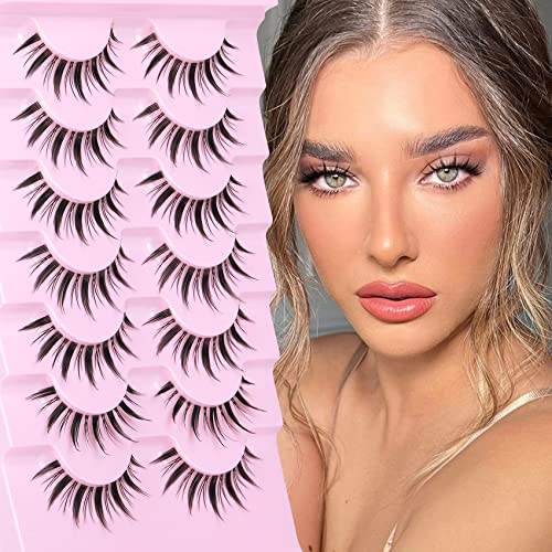 False Eyelashes Natural Look Eye Lashes Wispy CC Curl Russian Eyelashes 14mm Clear Band Strip Lashes That Look Like Extensions Cat Eye Lashes Pac