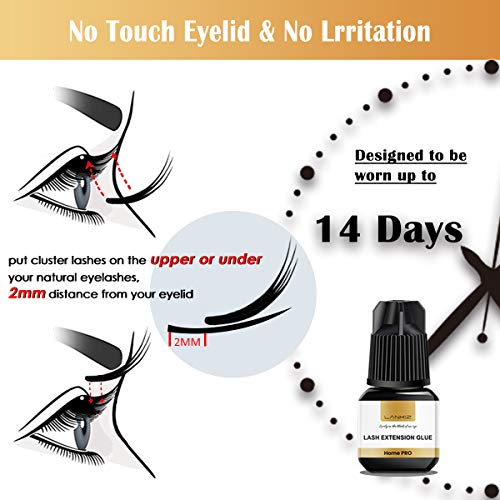 LANKIZ Individual Lashes Glue Home DIY Eyelash Extension Glue, 14 Days Retention Self Application Cluster Lash Glue DIY Lash Extension at Home, S