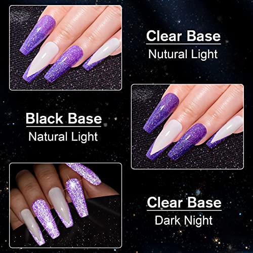 INPING Reflective Glitter Gel Nail Polish, 6 Colours Sparkly Shiny Diamond Flash In Darknight UV Polish, Sliver Gold Purple Blue Pink Green Disco