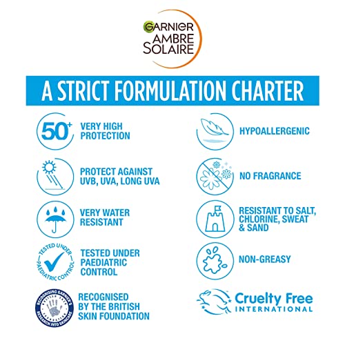 Garnier Ambre Solaire SPF 50+ Sensitive Advanced Kids Sun Cream, High Protection Against UVA & UVB, Non-Sticky Water-Resistant Sunscreen, for Fac