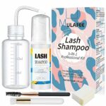 MULAFEE Eyelash Extension Cleanser, Lash Extension Shampoo Kit, Oils, Paraben & Sulfate Free Foaming 60 ML Eyelash Shampoo with Rinse Bottle and