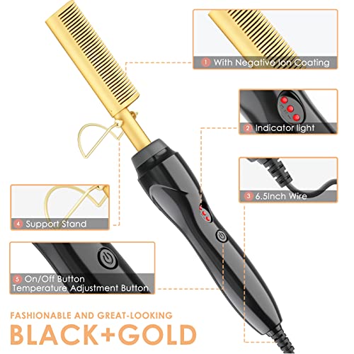 Hot Comb, Electric Hot Comb Hair Straightener for Wigs, Professional Ceramic High Heat Press Comb, Multifunctional Copper Hair Curler, Portable A