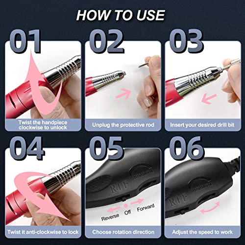 Electric Nail Drill Machine, CIICII 30000RPM Electric Nail Files Professional Set (65Pcs Portable Variable Speed All-Metal Chuck Lock Forward & R