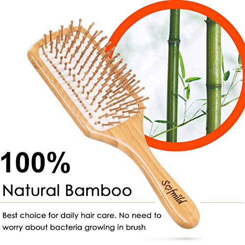 Hair Brush, Eco-Friendly Natural Wooden Bamboo Paddle Hairbrush for Long Short Curly Thick Thin Hair for Men Women Kids, Massaging Scalp, Reducin