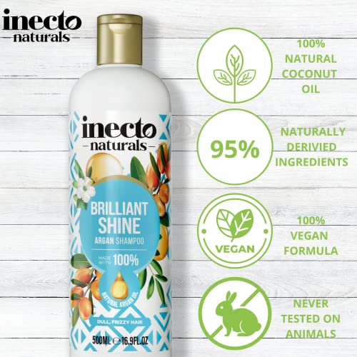 Inecto Natural Argan Shine Shampoo 500ml, Rich & Nourishing Pure Argan Oil for Beautiful Healthy Shine, for Dull Damaged Hair