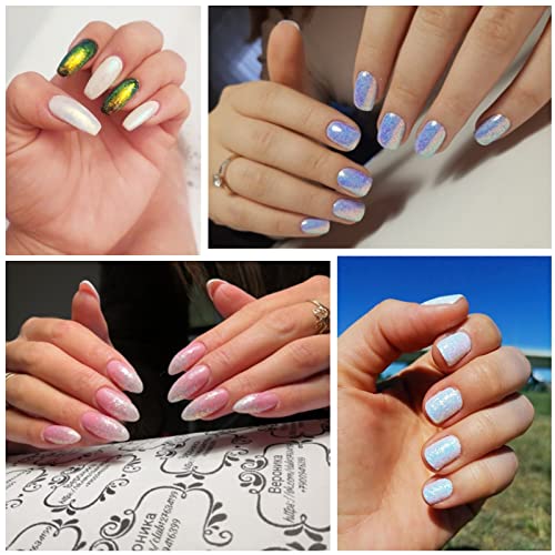 Nail Glitter Powder, 6 Color Chrome Nail Powder Aurora Pearl White Nail Powder Holographic Mermaid Mirror Effect Glitter Sequins for Nail Art Dec