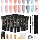 Poly Nail Gel Kit, Phoenixy 9 Colors Nail Builder Extension Gel Kit, with Slip Solution Glossy Matte Base Top Coat Exquisite Tools, Complete Nail