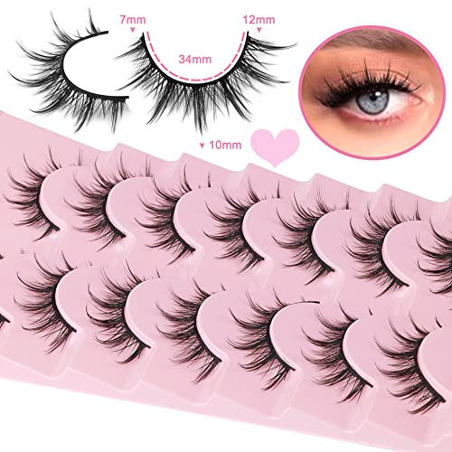 Manga Lashes Natural Look Anime Lashes Wispy Faux Mink False Eyelashes Fluffy Spiky 3D Volume Eye Lashes Korean Japanese Asian Cosplay Fake Eyela