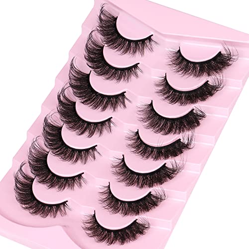 Ruairie False Eyelashes Cat Eye Lashes Fluffy Wispy Natural Eyelashes 20MM False Lashes Pack 8D Dramatic Volume Faux Mink Lashes Strip 7 Pairs