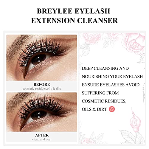 Eyelash Extension Shampoo, BREYLEE Eyelash Extension Cleanser Eyelash Extension Foam with Rinse Bottle+Brushes for Makeup Remover for Salon and H