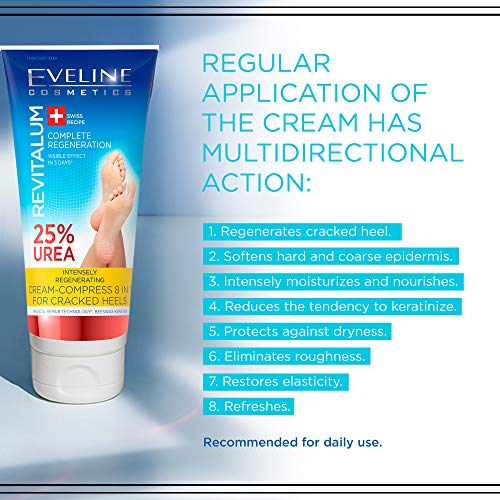 Eveline Cosmetics Revitalum Cream-compress for Cracked Heels 8 in 1 | 75 ML | Moisturising Foot Cream for Cracked Heels Treatment | 25% UREA | Fa