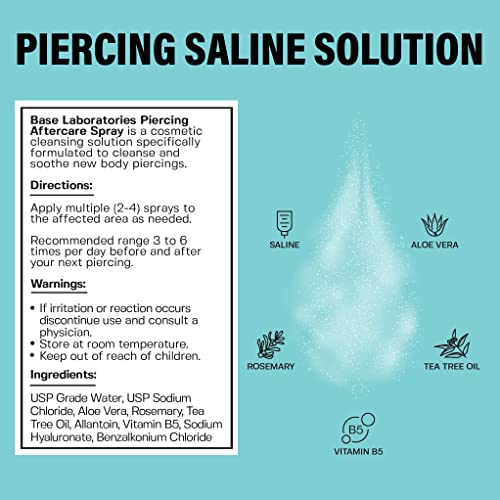 Base Labs Piercing Aftercare Spray Piercing Cleaning Solution | 120ml | Saline Solution Piercing | Cleanses, Sterilizes & Soothes for Piercings K
