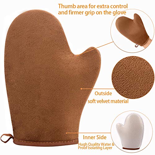 STEUGO Self Tanning Mitt Applicator Kit with Fake Tan Mitt Applicator, Mini Self Tan Mitt, Tanning back lotion applicator, exfoliating Mitt, Velv