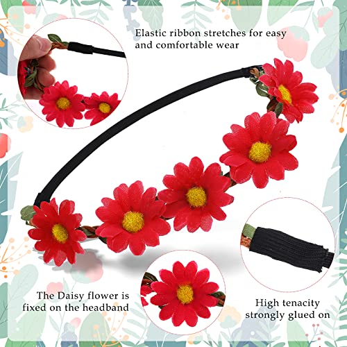 Sibba 5PCS Daisy Flower Headband Floral Garland Crown Hair Wreath Boho Girl Women Fairy Headpiece Soft Hair Bands Fashion for Bridal Wedding Fest