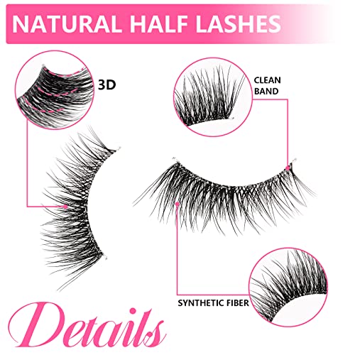 False Eyelashes Natural Look Half Lashes Short Wispy Clear Band Lashes Cat Eye 3D Faux Mink 3/4 Eye Lashes Fake Eyelashes Strip 10 Pairs Pack (A0