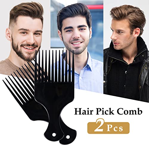Sularpek 2 Pcs Afro Hair Comb, Black Plastic Afro Hair Comb Hair, Hair Pick Comb, Smooth & Sturdy Wide Tooth Plastic Afro Pick, for Detangling An