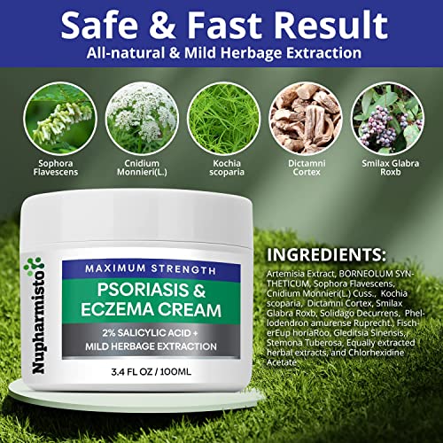 Nupharmisto Psoriasis Cream, Eczema Dermatitis Maximum Strength Relieve Symptom of Resistant, Effective for Seborrheic Dermatitis, Folliculitis,