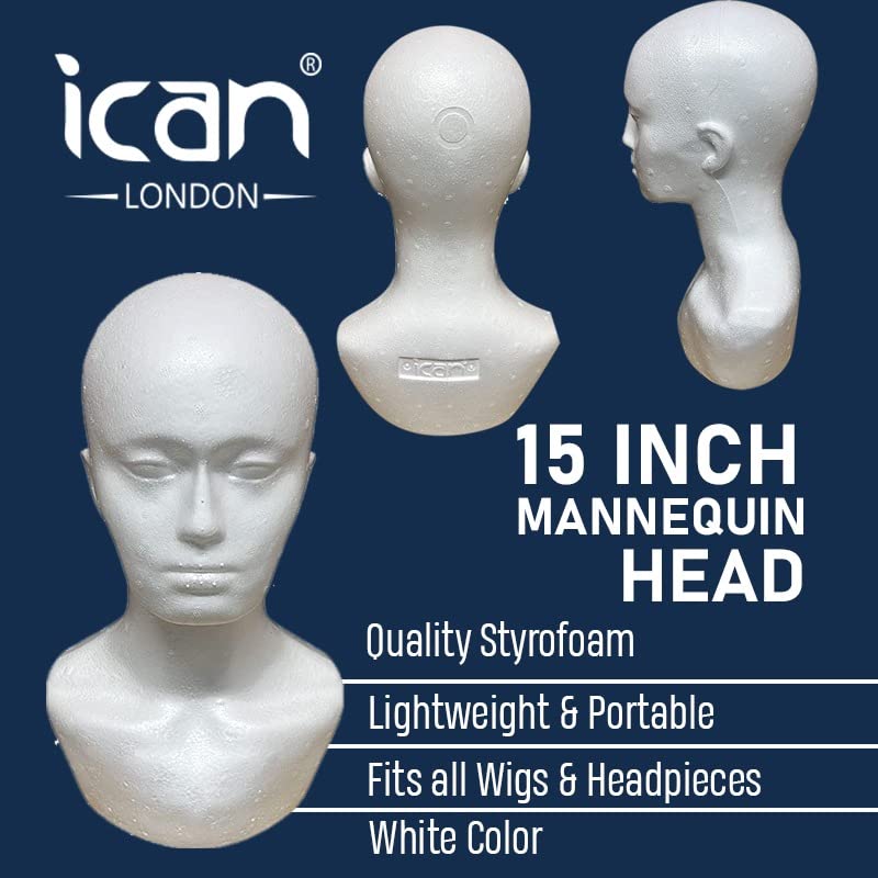 ICAN LONDON POLYSTYRENE FEMALE DUMMY MANNEQUIN HEAD MEDIUM FOR HATS,WIGS, DISPLAYS