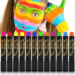 12pcs Neon Face Paint Crayons, Glow in the Dark Face Crayons Kit Neon Body Paint Pen Stick for Halloween Birthday Makeup Party (12 Colors)