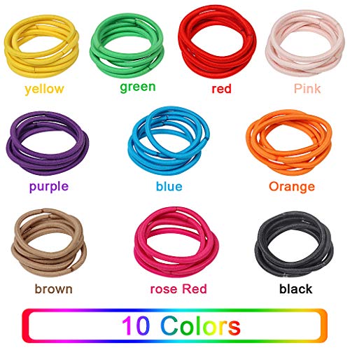 JCF Elastic Hair Bands, 50Pcs Multicolor Elastic Hair Ties Ponytail Holders, 4mm Hair Bobbles Hairbands for Women and Girls(Multicolor)