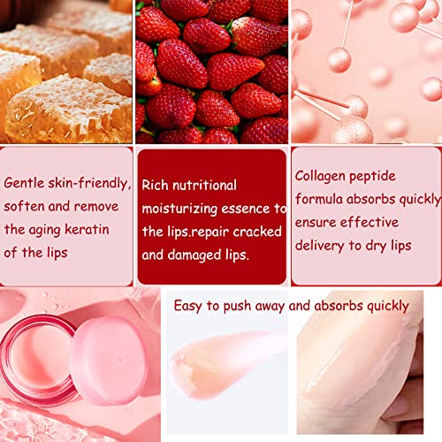 Lip Sleeping Mask Lip Mask Overnight Strawberry Lip Masks Skincare Lip Oils,Lip Moisturiser for Dry Chapped Peeling Cracked Lips Fades Lip Lines,