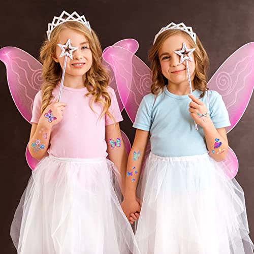 Leesgel 130 Styles Butterfly Glitter Tattoos for Kids, Butterfly Stickers, Temporary Tattoos for Girls Party Bag Fillers Birthday Decorations Fan