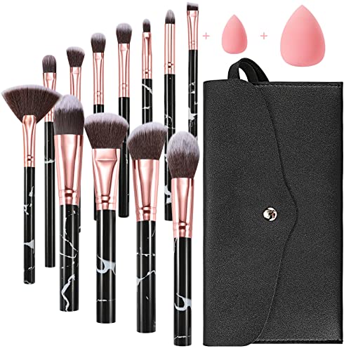 Makeup Brushes Sets Start Makers Professional 12Pcs Pink Marble Makeup Brush Set with Foundation Concealer Blush Eyeshadow Make Up Brushes Beauty