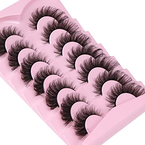 Ruairie False Eyelashes Cat Eye Lashes Fluffy Wispy Natural Eyelashes 20MM False Lashes Pack 8D Dramatic Volume Faux Mink Lashes Strip 7 Pairs