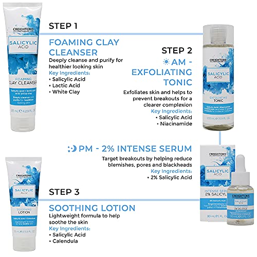 Creightons Salicylic Acid Foaming Clay Cleanser (125ml) - Contains Salicylic Acid & Lactic Acid with White Clay to Deeply Cleanse & Purify for He