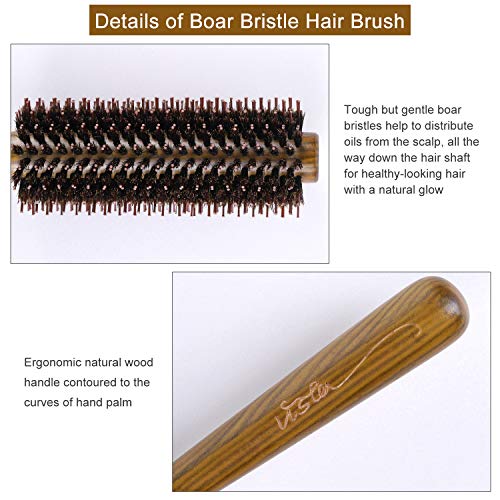 Boar Bristle Hairbrush Vista Round Hair Brush Wooden Handle Anti Static Hairbrush for Hair Styling, Drying, Curling