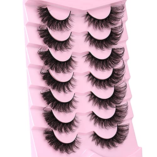 Ruairie False Eyelashes Cat Eye Lashes Fluffy Wispy Natural Eyelashes 20MM False Lashes Pack 8D Dramatic Volume Faux Mink Lashes Strip 7 Pairs