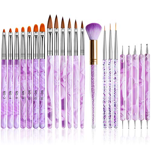 Kalolary 22pcs UV Gel Nail Art Brush Set, Acrylic Nail Art Dust Brush Nail Art Dotting Pen Nail Painting Brush Pen Nail Art Tips Builder Brush Ge