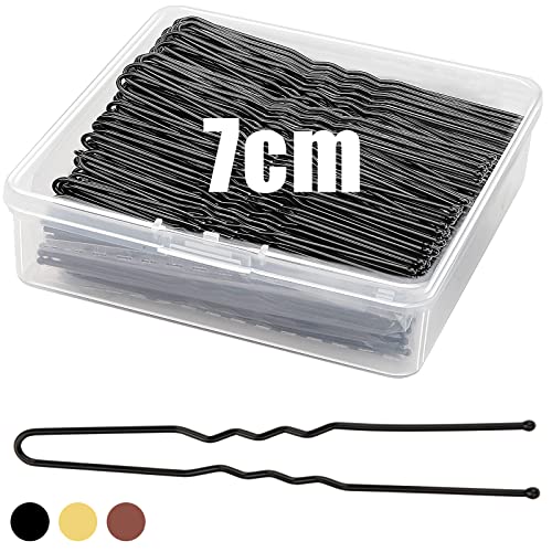 Mbsomnus 200PCS Hair Pins for Buns 7cm U-Shaped Hair Pins Long Bobby Pins Black Bun Pins with Storage Box Hair Grips for Thick Hair Women Girls W