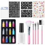 Geitiet Glitter Tattoos for Kids,Temporary Glitter Tattoos Kit for Kids,12 Colours Glitter, 87Stencils, 5 Brushes, 1 Glues, 10 tattoo stickers fo
